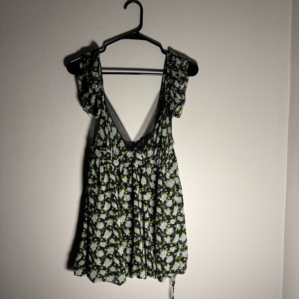 Victoria's Secret Black and Green Floral Top